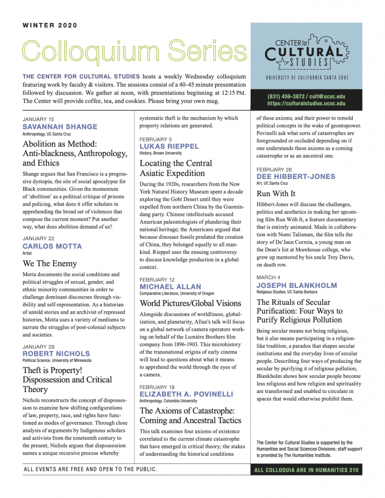 Photo of Cultural Studies Newsletter (click for PDF version)